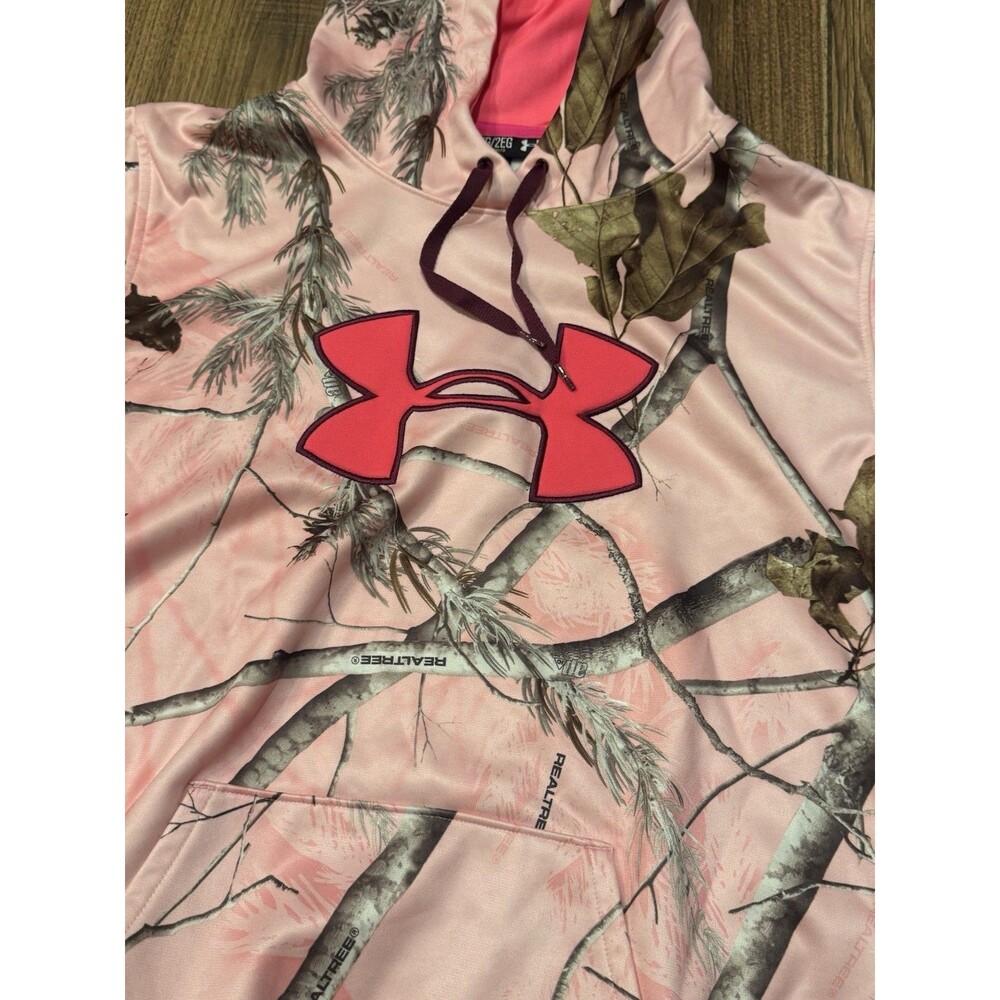 Under Armour Pink Real Tree Camo Hoodie Womens XXL Loose Fit Pullover Sweatshirt - Picture 2 of 4